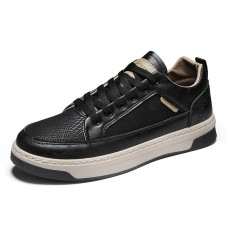 Men Embossed Lace Up Microfiber Leather Daily Sport Skate Shoes