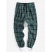 Mens Vintage Plaid Cotton Elastic Waist Drawstring Jogger Pants