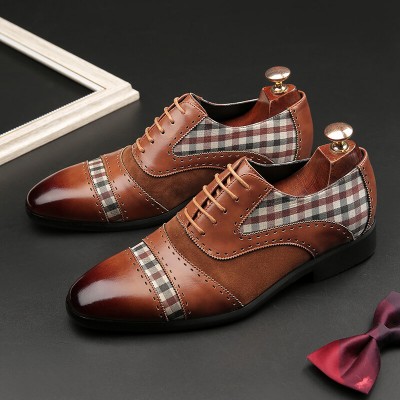 Men Microfiber Lattice Splicing Slip  On Business Casual Dress Shoes