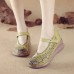 Women Retro Hollow Soft Comfy Genuine Leather Hook   Loop Mary Jane Wedges Shoes