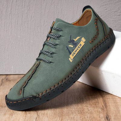 Men Ski Pattern Large Size Lace Up Casual Handmade Shoes