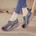 Women Retro Floral Embellished Genuine Leather Soft Comfy Wedges Shoes