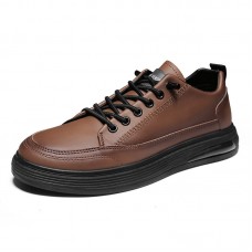 Men Pure Color PU Leather Cushioned Casual Skate Shoes