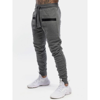 Mens Solid Color Casual Sports Drawstring Waist Jogger Pants