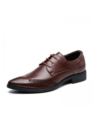 Men Pointed Toe Lace Up Business Brogue Dress Shoes