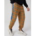 Mens Plaid Side Patchwork Drawstring Cotton Jogger Pants With Pocket