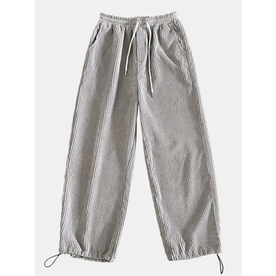 Mens Solid Corduroy Cotton Cargo Style Drawstring Cuff Pants With Pocket