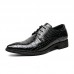 Men Crocodile Embossed Derby Pointed Toe Lace Up Shoes