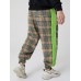 Mens Plaid Cotton Side Patchwork Drawstring Elastic Waist Jogger Pants With Pocket