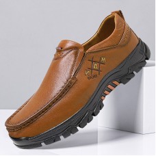 Men Hard Wearing Microfiber Leather Round Toe Slip On Shoes