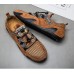 Men Breathable Elastic Band Pig Skin Leather Hand Sewn Shoes