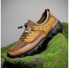 Menico Men Breathable Mesh Splicing Rubber Soled Handmade Leather Shoes