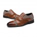 Men Microfiber Lattice Splicing Slip  On Business Casual Dress Shoes