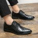 Men Crocodile Embossed Derby Pointed Toe Lace Up Shoes