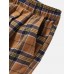 Mens Vintage Plaid Cotton Elastic Waist Drawstring Jogger Pants