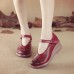 Women Retro Hollow Soft Comfy Genuine Leather Hook   Loop Mary Jane Wedges Shoes