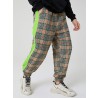 Mens Plaid Cotton Side Patchwork Drawstring Elastic Waist Jogger Pants With Pocket