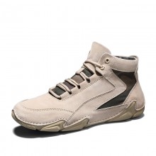 Men Daily Hand Stitching High Top Lace Up Casual Shoes