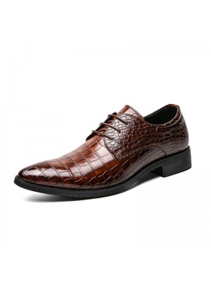 Men Crocodile Embossed Derby Pointed Toe Lace Up Shoes