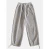 Mens Solid Corduroy Cotton Cargo Style Drawstring Cuff Pants With Pocket