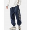 Mens Letter Print Corduroy Drawstring Elastic Cuffed Pants With Pocket