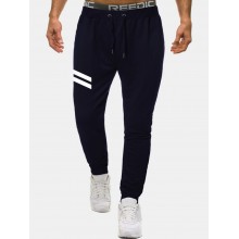 Mens Cotton Sports Striped Drawstring Waist Regular Fit Jogger Pants