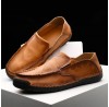 Men Slip Resistant Hand Stitching Casual Slip On Leather Shoes