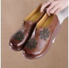 Women Retro Floral Embellished Genuine Leather Soft Comfy Wedges Shoes
